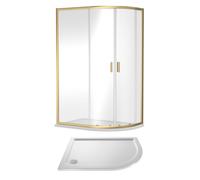 6mm Toughened Safety Glass Right Hand Offset Quadrant Shower Enclosure and Resin Shower Tray - 1200 x 800 x 1900mm - Brushed Brass Frame - White Tray