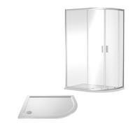 Balterley Ruwa Offset RH Quadrant: Door, Panel, Tray, 1200 x 800 mm Chrome/White in Silver Balterley Silver