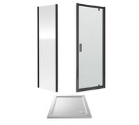 Balterley Ruwa Pivot Suite & 6mm Glass 800x800mm Tray, Door & Side Panel Black Balterley Black