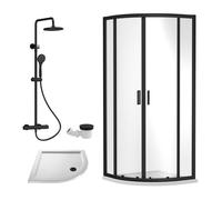 Balterley Ruwa Quadrant Bundle: Door, Tray, Round Kit, Waste 800mm White/Black in Black Balterley Black