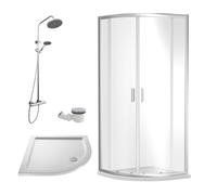 Ruwa Shower Enclosure Bundle with Quadrant Enclosure, Tray, Round Shower Kit & Waste - White/Chrome - 800mm - Balterley