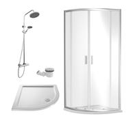 Ruwa Shower Enclosure Bundle with Quadrant Enclosure, Tray, Round Shower Kit & Waste - White/Chrome - 900mm - Balterley