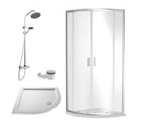 Ruwa Shower Enclosure Bundle with Quadrant Enclosure, Tray, Round Shower Kit & Waste - White/Chrome - 900mm - Balterley