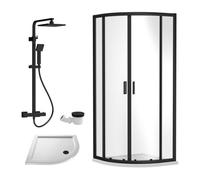 Ruwa Shower Enclosure Bundle - Quadrant Enclosure, Tray, Square Shower Kit & Waste - White/Black - 800mm - Balterley