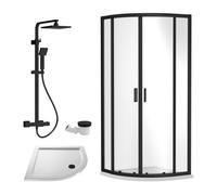 Balterley Quadrant Shower Enclosure with Quadrant Tray, Waste & Thermostatic Shower Kit, 6mm Toughened Safety Glass Door, Bar Handle Sliding Glass Door, Square Showerhead & Handset (Black)
