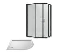 Ruwa Shower Enclosure Bundle - Offset Right Hand Quadrant & Slimline Tray - Black/White - 1200mm x 800mm - Balterley
