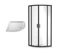 Balterley Ruwa Sliding Shower Door Bundle: Side Panel & Slimline Tray, 800 X 800 mm Black/white