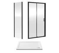 Balterley Sliding Shower Door Suite: 6mm Safety Glass Sliding Door, Side Panel & Resin Shower Tray, 1000 X 700mm, Matt Black