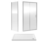 6mm Toughened Safety Glass Sliding Shower Door, Side Panel and Shower Tray - 1200 x 700 x 1900mm - Chrome Frame - White Tray