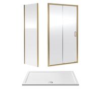 Balterley Ruwa Sliding Shower Suite: 6mm Glass Tray Door Panel 1400x800mm Brass in Metallics Balterley Metallics