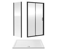 Balterley Ruwa Sliding Shower Suite: 6mm Glass Tray Door Panel 1400x900mm Black Balterley Black