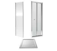 Balterley Ruwa Square Bi-Fold & 4mm Glass 800x800mm Tray Door Side Panel Chrome in Silver Balterley Silver