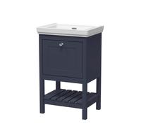 Balterley Rye Bathroom Floor Standing 1 Drawer Vanity & 0 Tap Hole Fireclay Basin, Indigo Blue, 500mm