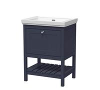 Balterley Rye Bathroom Floor Standing 1 Drawer Vanity & 0 Tap Hole Fireclay Basin, Indigo Blue, 600mm