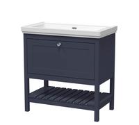 Balterley Rye Bathroom Floor Standing 1 Drawer Vanity & 0 Tap Hole Fireclay Basin, Indigo Blue, 800mm