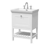 Balterley Rye Bathroom Floor Standing 1 Drawer Vanity & 3 Tap Hole Basin, Pure White, 630mm