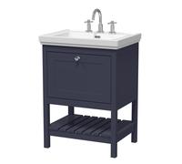 Balterley Rye Bathroom Floor Standing 1 Drawer Vanity & 3 Tap Hole Fireclay Basin, Indigo Blue, 600mm