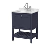 Balterley Rye Bathroom Floor Standing 1 Drawer Vanity & Single Bowl 1 Tap Hole Marble Top, Indigo Blue/White, 600mm