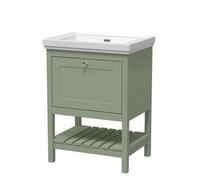 Balterley Rye Traditional Bathroom 1 Soft Close Drawer Floor Standing Vanity Unit Basin, Fern Green, 630mm