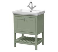 Balterley Rye Traditional Bathroom 1 Soft Close Drawer Floor Standing Vanity Unit Basin, Fern Green, 630mm