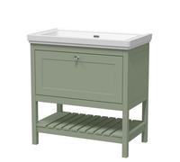 Balterley Rye Traditional Bathroom 1 Soft Close Drawer Floor Standing Vanity Unit Basin, Fern Green, 830mm