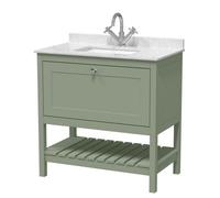 Balterley Rye Traditional Bathroom 1 Soft Close Drawer Floor Standing Vanity Unit Marble Top Basin, Fern Green/white, 820mm