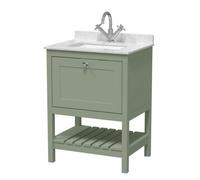 Balterley Rye Traditional Bathroom 1 Soft Close Drawer Floor Standing Vanity Unit Marble Top Basin, Fern Green/white, 620mm