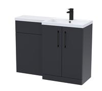 Balterley Satin Dark Grey Bathroom Vanity Unit with Basin & WC, Black Handles, Right Hand, 1100mm x 390mm