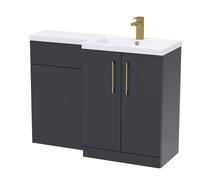 Balterley Satin Dark Grey Bathroom Vanity Unit with Basin & WC, Brushed Brass Handles, Right Hand, 1100mm x 390mm