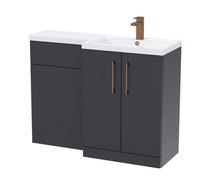 Balterley Satin Dark Grey Bathroom Vanity Unit With Basin & Wc, Brushed Bronze Handles, Right Hand, 1100mm X 390mm