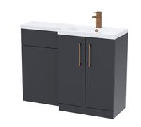 Balterley Satin Dark Grey Bathroom Vanity Unit with Basin & WC, Brushed Bronze Handles, Right Hand, 1100mm x 390mm