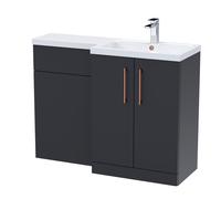 Balterley Satin Dark Grey Bathroom Vanity Unit with Basin & WC, Copper Handles, Right Hand, 1100mm x 390mm