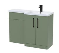 Balterley Satin Green Bathroom Vanity Unit with Basin & WC, Black Handles, Right Hand, 1100mm x 390mm