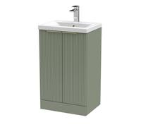 Balterley 500mm Satin Green Fluted Floor Standing Vanity With Basin, 2 Doors & Brushed Brass Handles