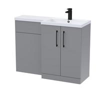 Balterley Satin Grey Bathroom Vanity Unit With Basin & Wc, Black Handles, Right Hand, 1100mm X 390mm