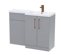 Balterley Satin Grey Bathroom Vanity Unit With Basin & Wc, Brushed Bronze Handles, Right Hand, 1100mm X 390mm