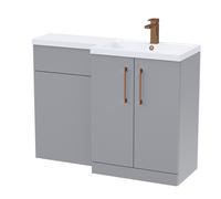 Balterley Satin Grey Bathroom Vanity Unit with Basin & WC, Brushed Bronze Handles, Right Hand, 1100mm x 390mm