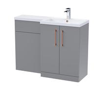 Balterley Satin Grey Bathroom Vanity Unit with Basin & WC, Copper Handles, Right Hand, 1100mm x 390mm