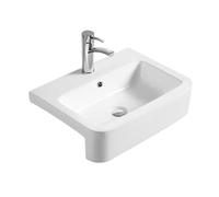 Balterley 570mm Countertop Vessel Bathroom Sink, Semi Recessed Ceramic Soft Square Bowl Bathroom Wash Basin Sink with Overflow, 1 Tap Hole, Countertop Basin Sinks - 570 x 415 x 155mm (White)