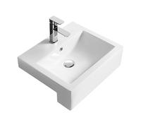 Balterley 530mm Countertop Vessel Bathroom Sink, Semi Recessed Ceramic Square Bowl Bathroom Wash Basin Sink with Overflow, 1 Tap Hole, Countertop Basin Sinks for Cloakroom - 530 x 440 x 168mm (White)