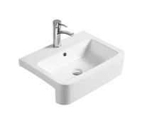 Balterley 570mm Countertop Vessel Bathroom Sink, Semi Recessed Ceramic Soft Square Bowl Bathroom Wash Basin Sink with Overflow, 1 Tap Hole, Countertop Basin Sinks - 570 x 415 x 155mm (White)