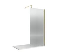 8mm Toughened Safety Glass Wetroom Screen & Support Bar, 1850mm x 900mm - Brushed Brass