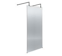 Balterley Shebdon Contemporary Bathroom 8mm Fluted Glass Wetroom Screen With Arms & Feet, 2091 X 870 X 1000mm, Matt Black