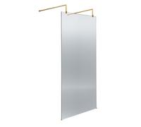 Balterley Shebdon Contemporary Bathroom 8mm Fluted Glass Wetroom Screen With Arms & Feet, 2091 X 870 X 1000mm, Brushed Brass
