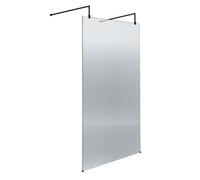 Balterley Shebdon Contemporary Bathroom 8mm Fluted Glass Wetroom Screen With Arms & Feet, 2091 X 970 X 1000mm, Matt Black
