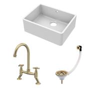 Balterley Single Bowl Butler Sink with Overflow, Waste & Bridge Mixer Tap in White Balterley White