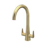Kitchen Mono Mixer Tap with 2 Lever Handles, 398mm - Brushed Brass