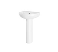 Balterley Sleek Modern White 550mm Round Bathroom 2 Tap Hole Basin & Pedestal