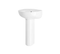 Balterley Sleek Modern White 550mm Round Bathroom 2 Tap Hole Basin & Pedestal