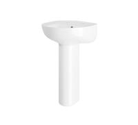 Balterley Sleek Modern White 550mm Round Bathroom 2 Tap Hole Basin & Pedestal